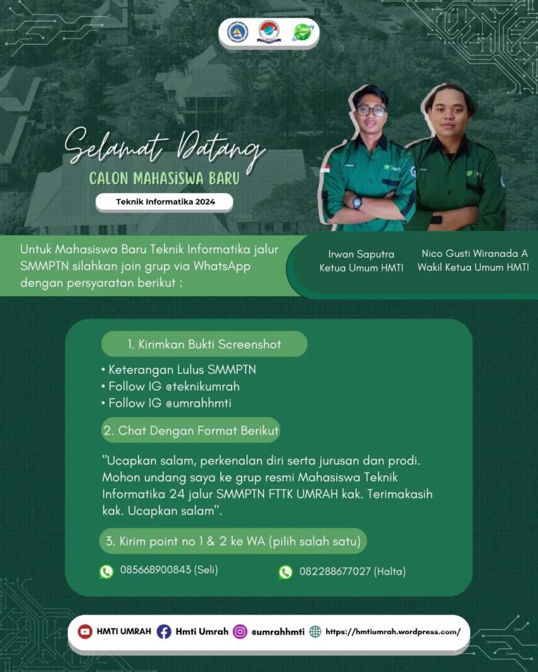 Selamat Datang Calon Mahasiswa Baru Jalur SMMPTN-BARAT Teknik Informatika Angkatan 2024