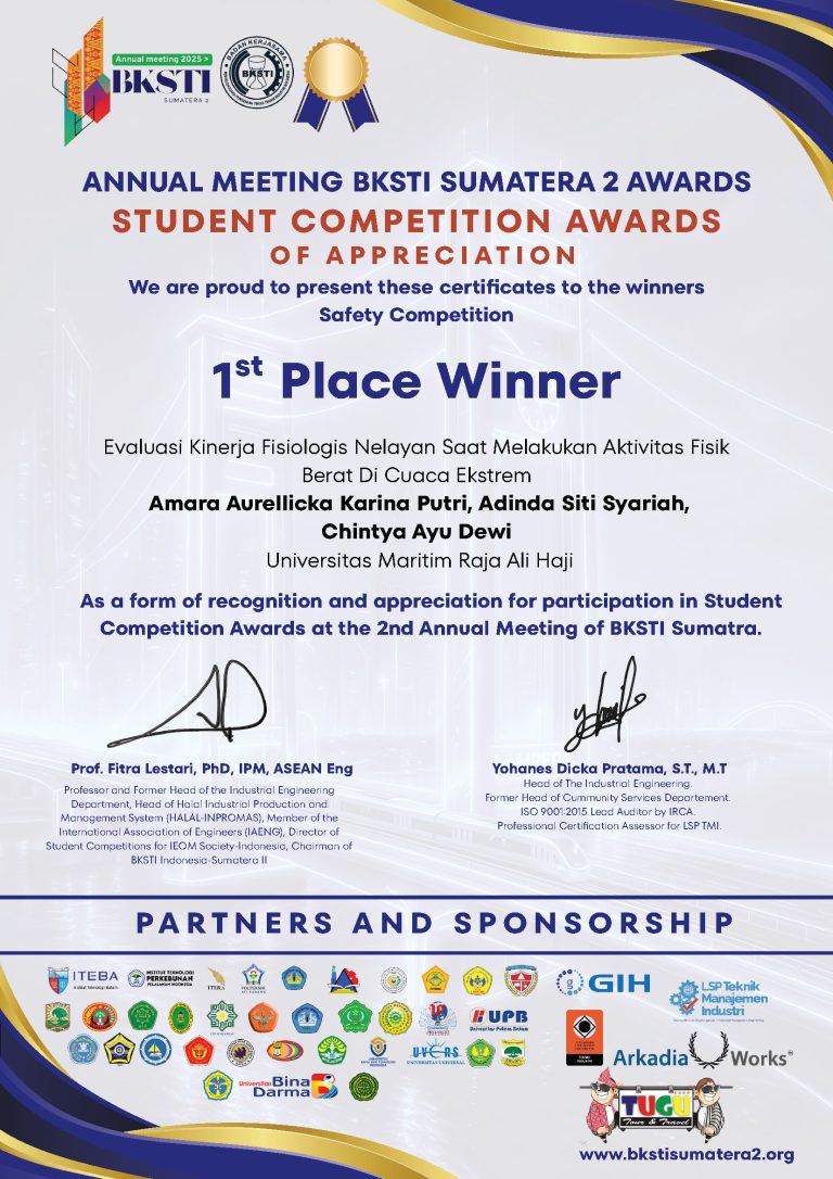 Mahasiswa Teknik Industri UMRAH Raih Juara I pada Student Competition Awards BKSTI Sumatra 2